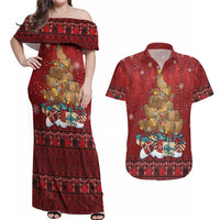 Funny Kiwi Bird Xmas Tree Couples Matching Off Shoulder Maxi Dress and Hawaiian Shirt New Zealand Tribal Christmas Spirit LT9 Red - Polynesian Pride
