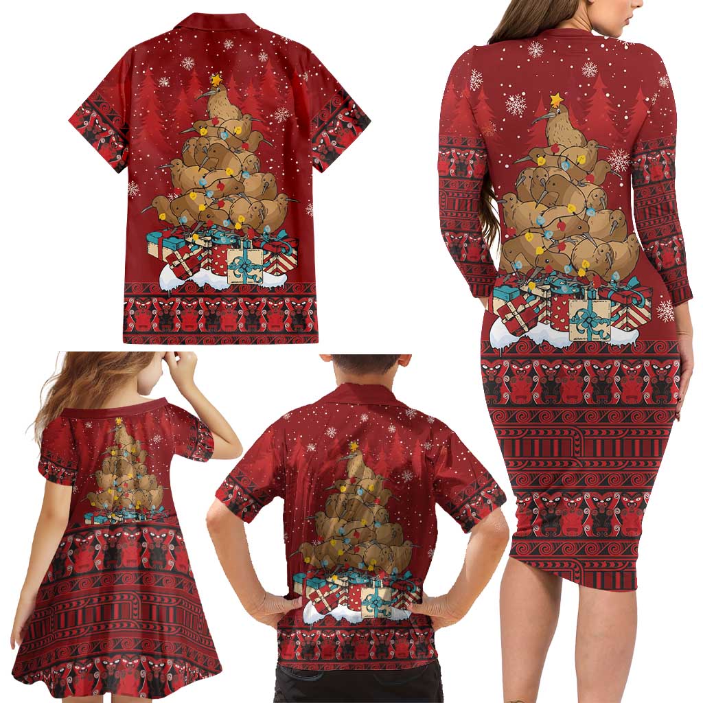 Funny Kiwi Bird Xmas Tree Family Matching Long Sleeve Bodycon Dress and Hawaiian Shirt New Zealand Tribal Christmas Spirit LT9 - Polynesian Pride