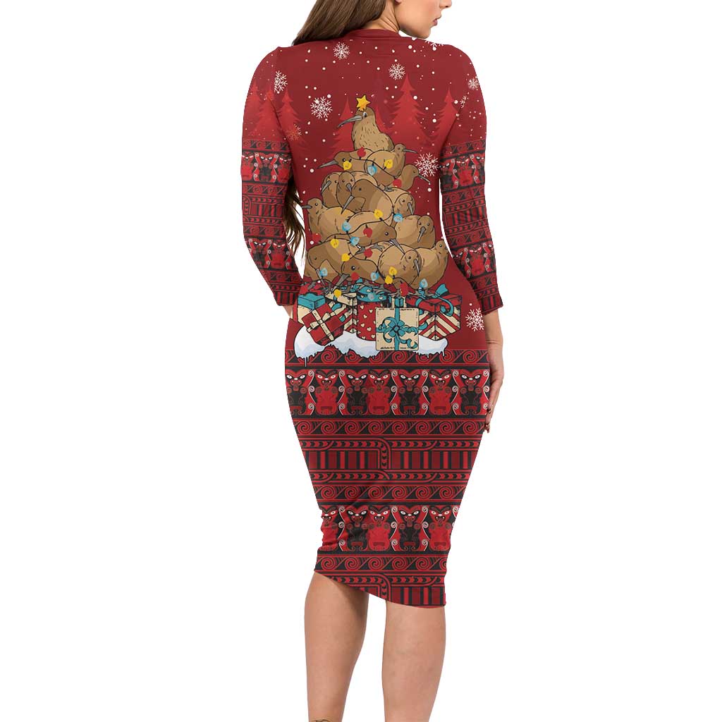 Funny Kiwi Bird Xmas Tree Family Matching Long Sleeve Bodycon Dress and Hawaiian Shirt New Zealand Tribal Christmas Spirit LT9 - Polynesian Pride