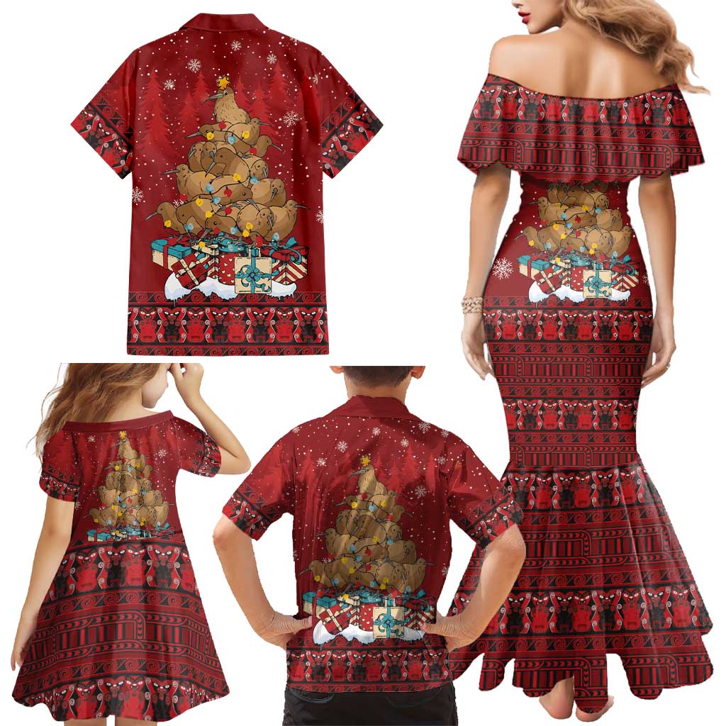 Funny Kiwi Bird Xmas Tree Family Matching Mermaid Dress and Hawaiian Shirt New Zealand Tribal Christmas Spirit LT9 - Polynesian Pride