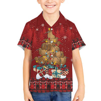 Funny Kiwi Bird Xmas Tree Family Matching Off The Shoulder Long Sleeve Dress and Hawaiian Shirt New Zealand Tribal Christmas Spirit LT9 Son's Shirt Red - Polynesian Pride