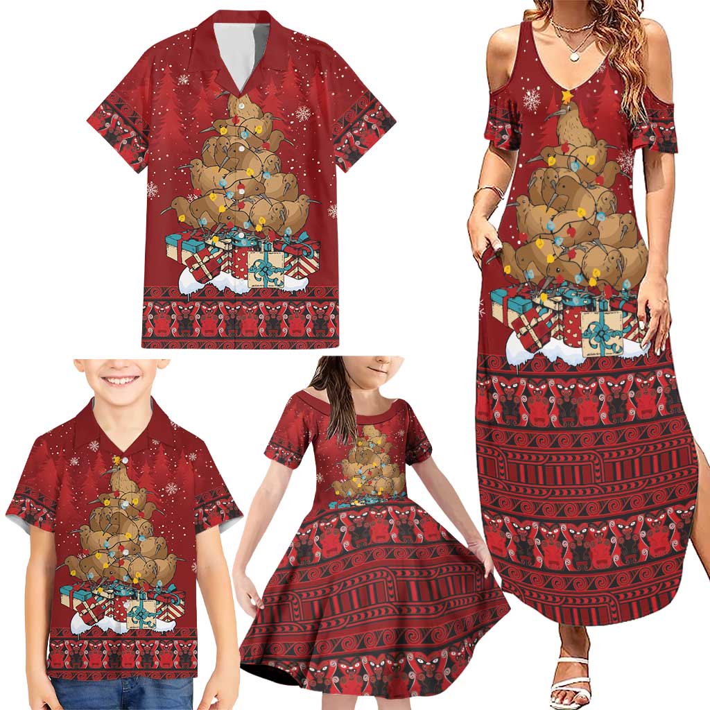 Funny Kiwi Bird Xmas Tree Family Matching Summer Maxi Dress and Hawaiian Shirt New Zealand Tribal Christmas Spirit - Polynesian Pride