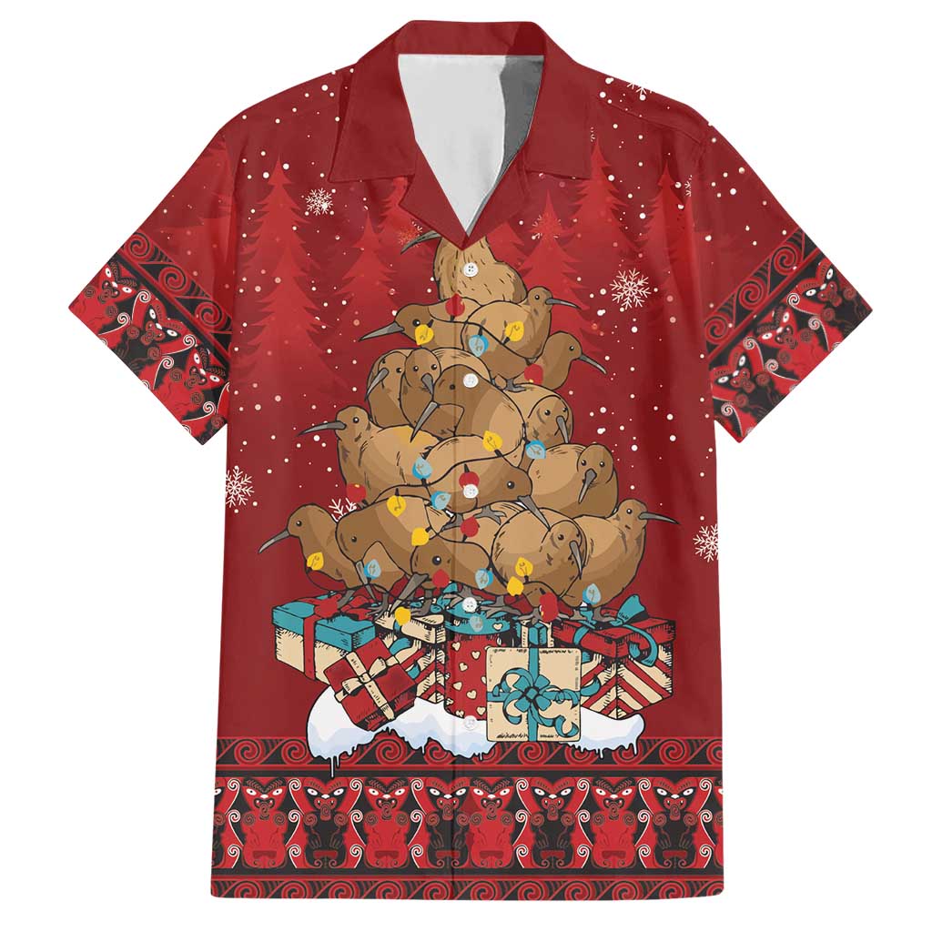 Funny Kiwi Bird Xmas Tree Hawaiian Shirt New Zealand Tribal Christmas Spirit - Polynesian Pride