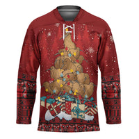 Funny Kiwi Bird Xmas Tree Hockey Jersey New Zealand Tribal Christmas Spirit LT9 Unisex Red - Polynesian Pride