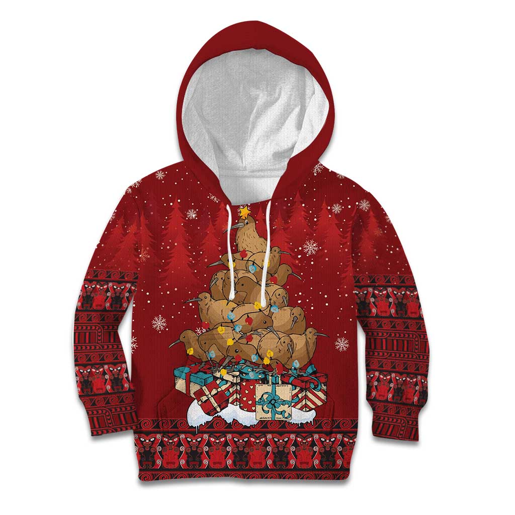 Funny Kiwi Bird Xmas Tree Kid Hoodie New Zealand Tribal Christmas Spirit - Polynesian Pride