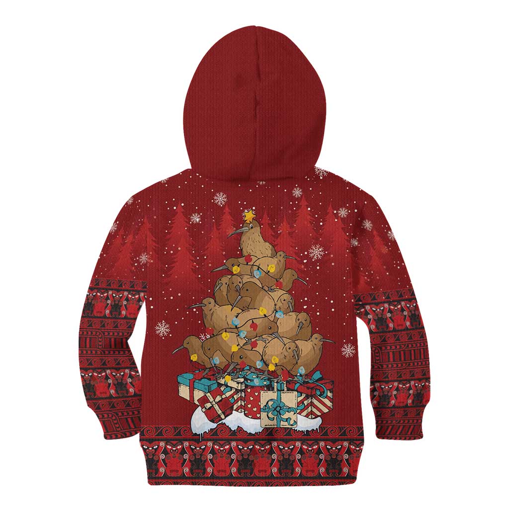 Funny Kiwi Bird Xmas Tree Kid Hoodie New Zealand Tribal Christmas Spirit LT9 - Polynesian Pride