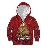 Funny Kiwi Bird Xmas Tree Kid Hoodie New Zealand Tribal Christmas Spirit LT9 Zip Hoodie Red - Polynesian Pride