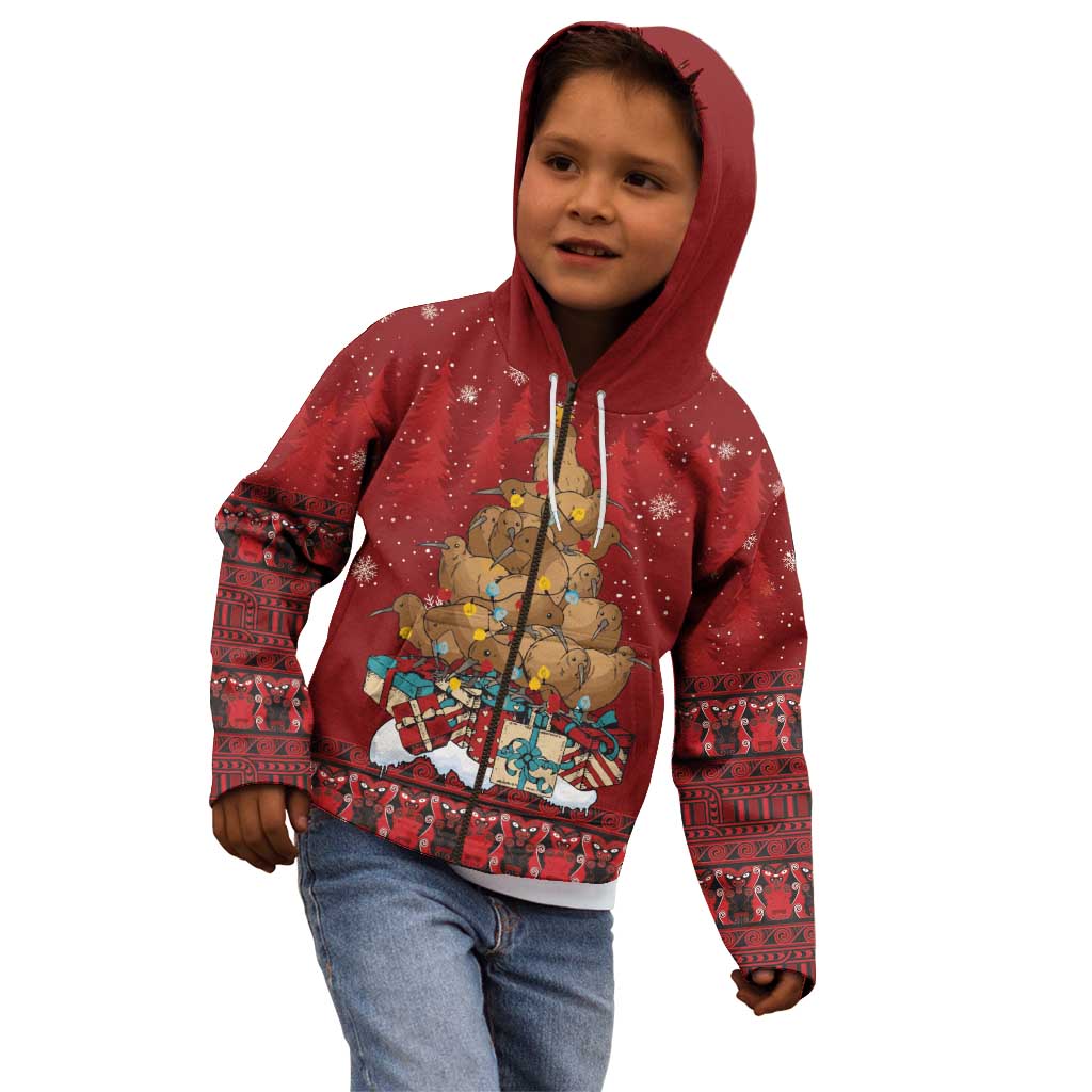 Funny Kiwi Bird Xmas Tree Kid Hoodie New Zealand Tribal Christmas Spirit LT9 - Polynesian Pride
