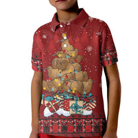 Funny Kiwi Bird Xmas Tree Kid Polo Shirt New Zealand Tribal Christmas Spirit LT9 Kid Red - Polynesian Pride