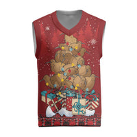 Funny Kiwi Bird Xmas Tree Christmas Knitted V-Neck Vest New Zealand Tribal Christmas Spirit LT9 Red - Polynesian Pride