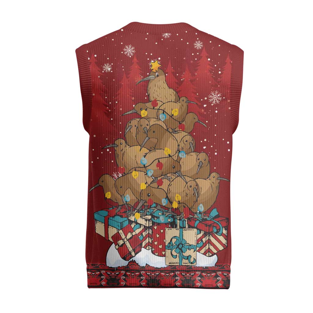 Funny Kiwi Bird Xmas Tree Christmas Knitted V-Neck Vest New Zealand Tribal Christmas Spirit LT9 - Polynesian Pride