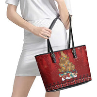 Funny Kiwi Bird Xmas Tree Leather Tote Bag New Zealand Tribal Christmas Spirit LT9 - Polynesian Pride