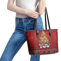 Funny Kiwi Bird Xmas Tree Leather Tote Bag New Zealand Tribal Christmas Spirit LT9 - Polynesian Pride