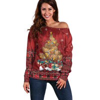 Funny Kiwi Bird Xmas Tree Off Shoulder Sweater New Zealand Tribal Christmas Spirit - Polynesian Pride