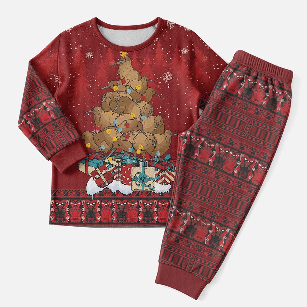 Funny Kiwi Bird Xmas Tree Christmas Pajama Set New Zealand Tribal Christmas Spirit LT9 Men Red - Polynesian Pride