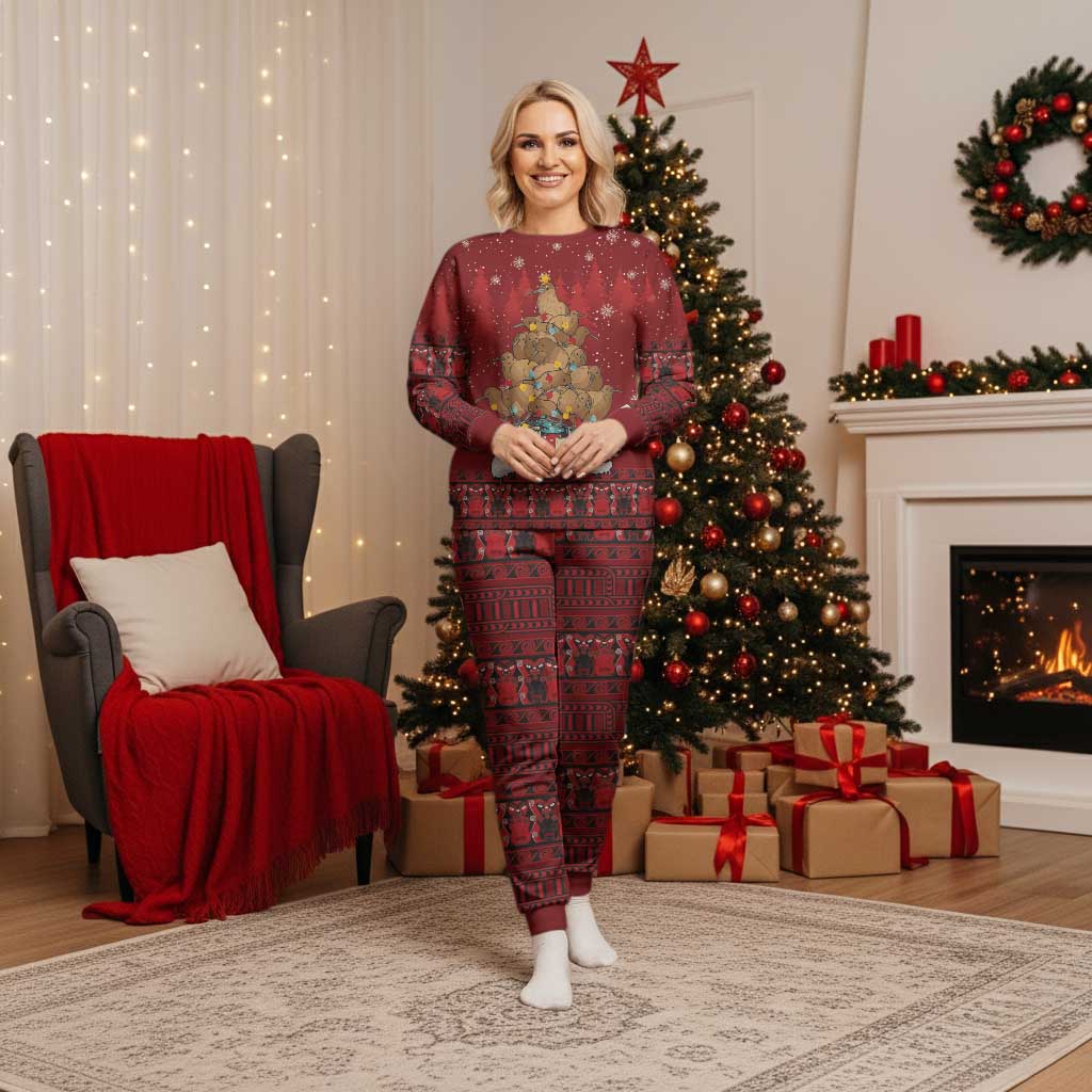 Funny Kiwi Bird Xmas Tree Christmas Pajama Set New Zealand Tribal Christmas Spirit LT9 Women Red - Polynesian Pride