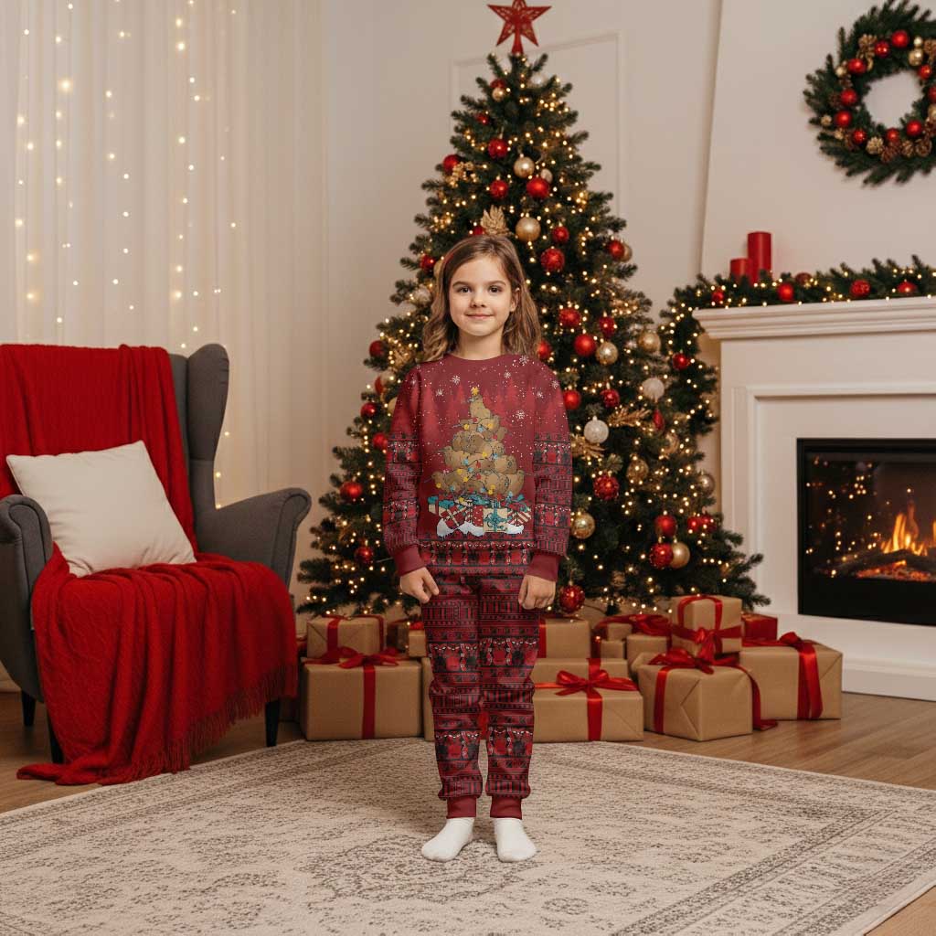 Funny Kiwi Bird Xmas Tree Christmas Pajama Set New Zealand Tribal Christmas Spirit LT9 Kid Red - Polynesian Pride