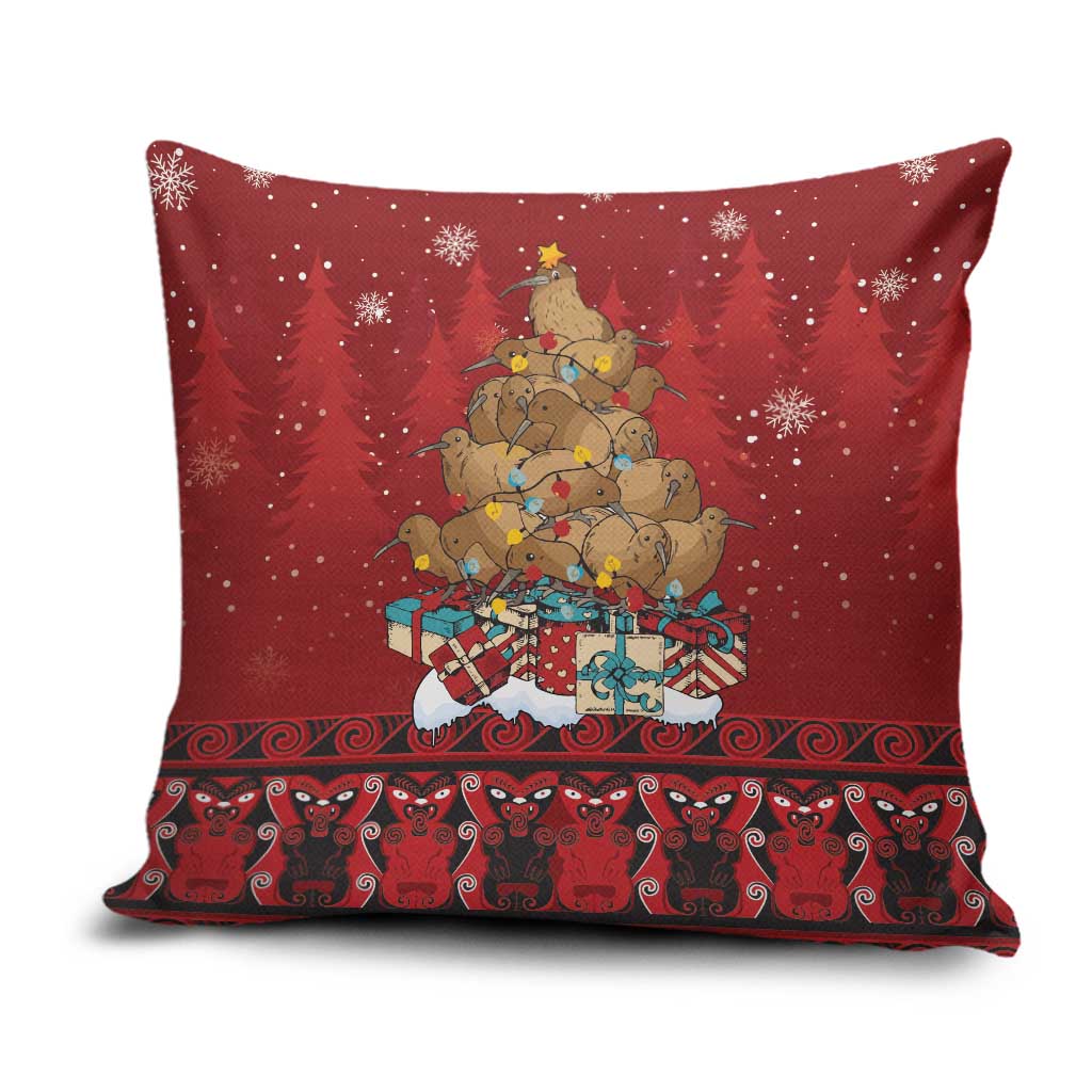 Funny Kiwi Bird Xmas Tree Pillow Cover New Zealand Tribal Christmas Spirit - Polynesian Pride