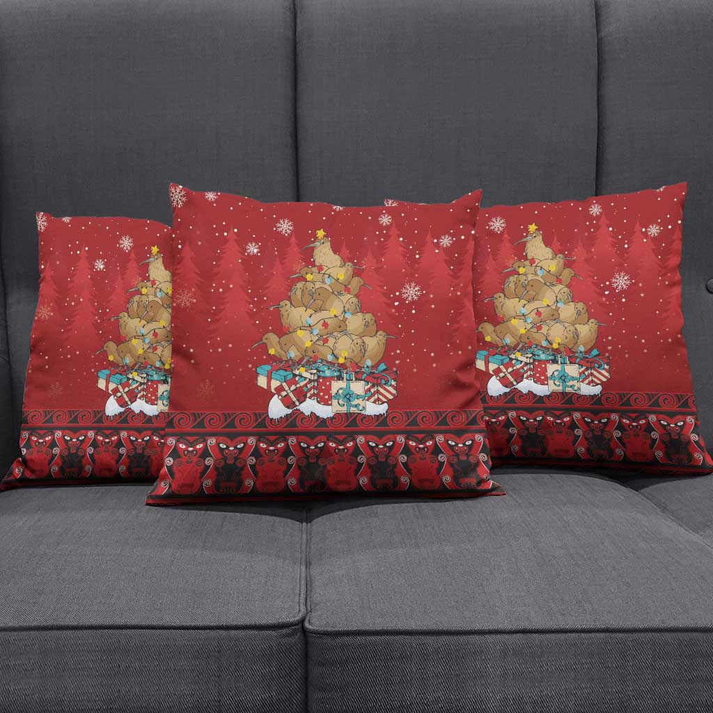 Funny Kiwi Bird Xmas Tree Pillow Cover New Zealand Tribal Christmas Spirit - Polynesian Pride