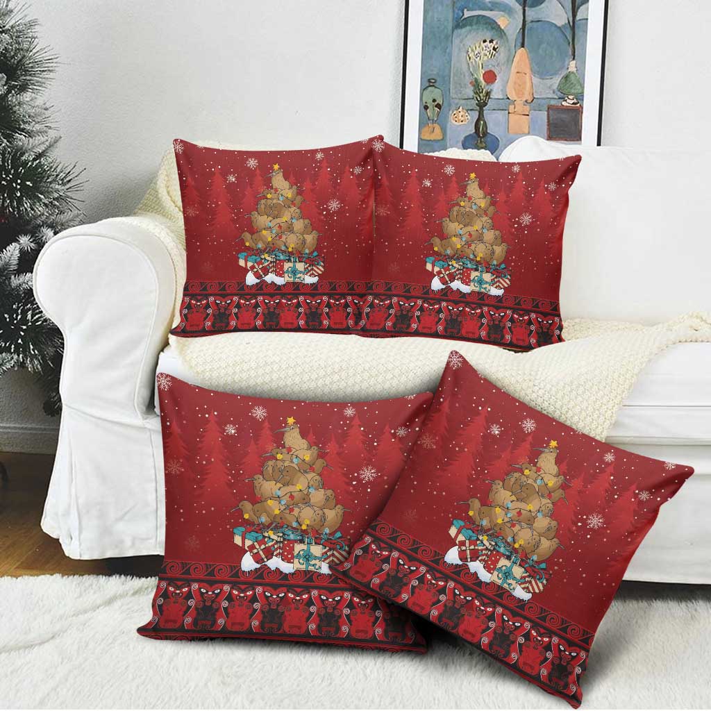 Funny Kiwi Bird Xmas Tree Pillow Cover New Zealand Tribal Christmas Spirit - Polynesian Pride