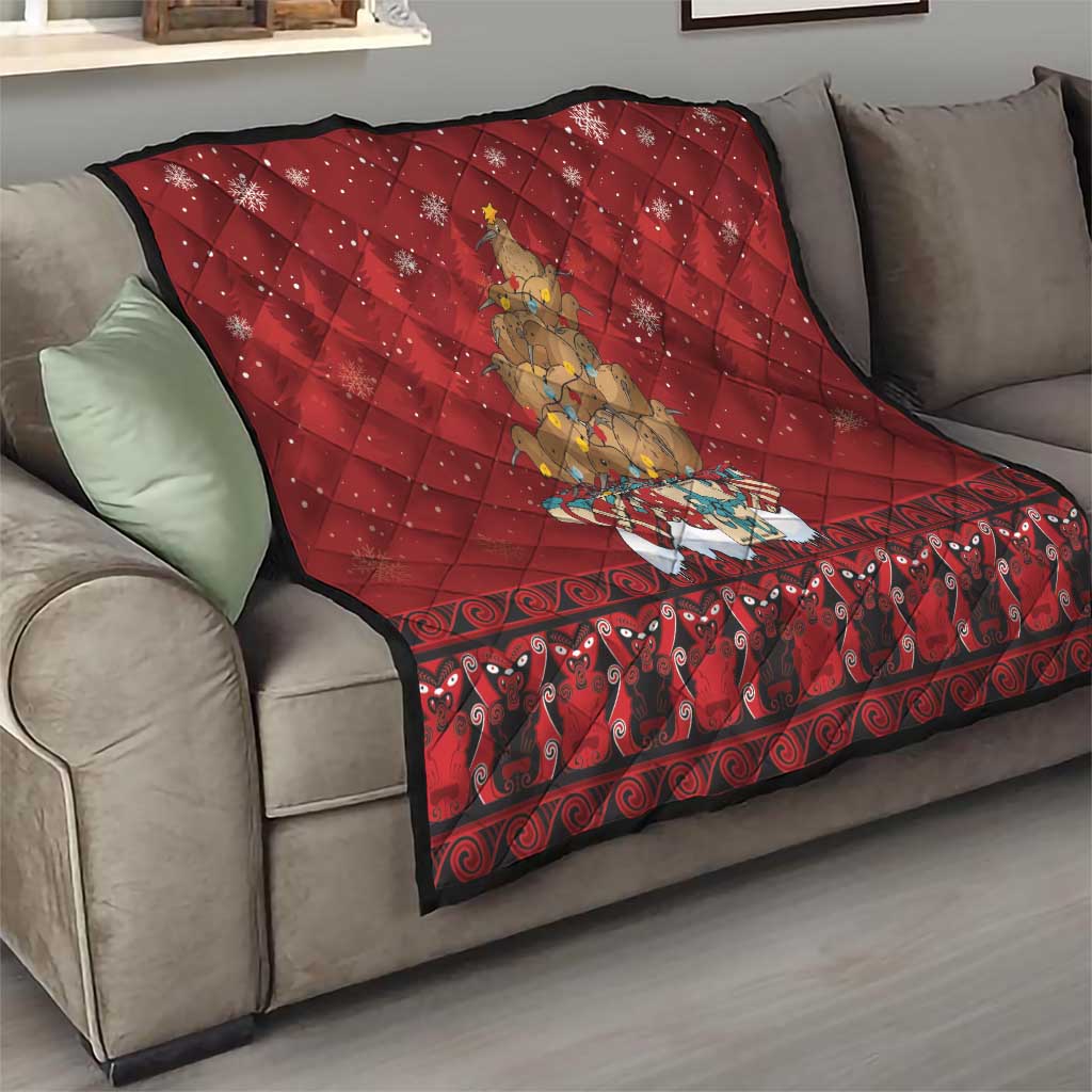 Funny Kiwi Bird Xmas Tree Quilt New Zealand Tribal Christmas Spirit - Polynesian Pride