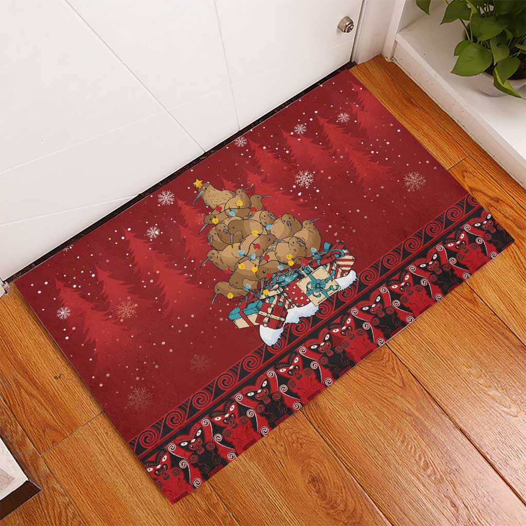 Funny Kiwi Bird Xmas Tree Rubber Doormat New Zealand Tribal Christmas Spirit - Polynesian Pride