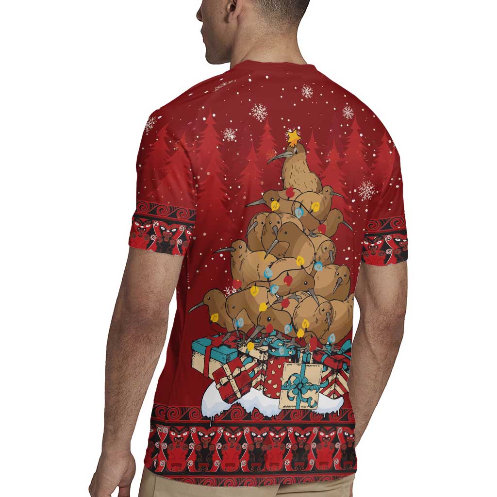 Funny Kiwi Bird Xmas Tree Rugby Jersey New Zealand Tribal Christmas Spirit - Polynesian Pride