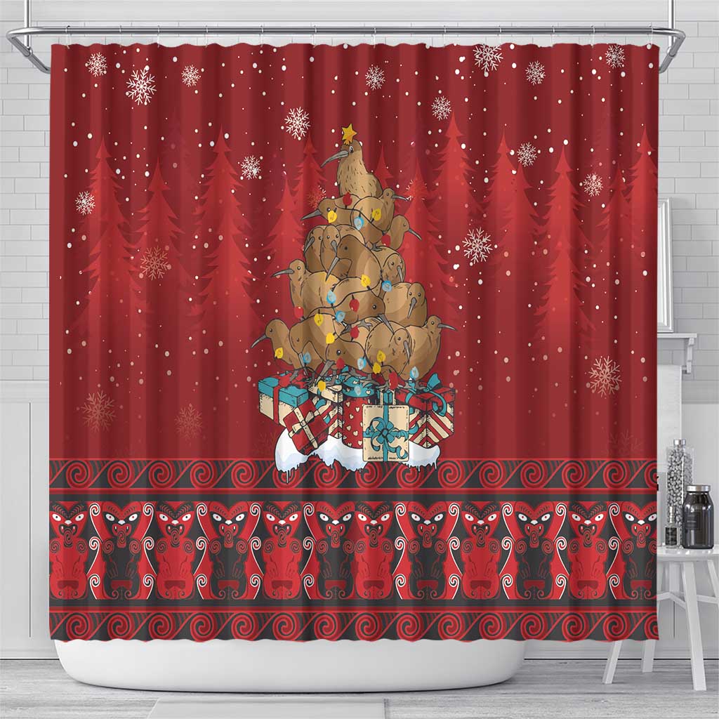 Funny Kiwi Bird Xmas Tree Shower Curtain New Zealand Tribal Christmas Spirit LT9 - Polynesian Pride
