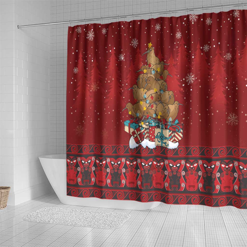 Funny Kiwi Bird Xmas Tree Shower Curtain New Zealand Tribal Christmas Spirit LT9 - Polynesian Pride