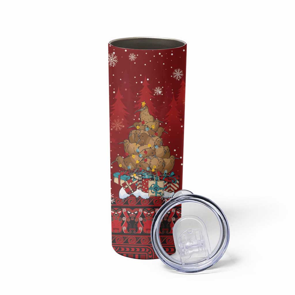 Funny Kiwi Bird Xmas Tree Skinny Tumbler New Zealand Tribal Christmas Spirit LT9 - Polynesian Pride
