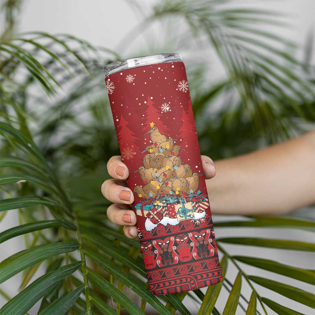 Funny Kiwi Bird Xmas Tree Skinny Tumbler New Zealand Tribal Christmas Spirit LT9 - Polynesian Pride