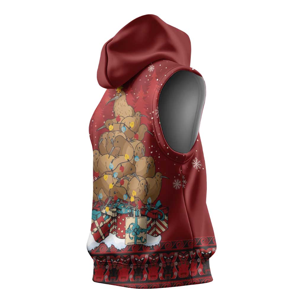 Funny Kiwi Bird Xmas Tree Sleeveless Hoodie New Zealand Tribal Christmas Spirit LT9 - Polynesian Pride
