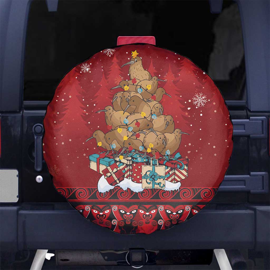 Funny Kiwi Bird Xmas Tree Spare Tire Cover New Zealand Tribal Christmas Spirit LT9 No hole Red - Polynesian Pride