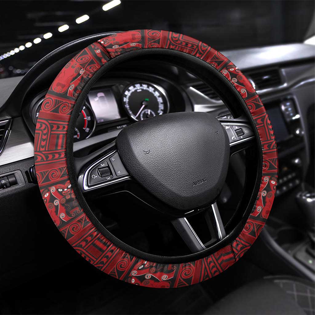 Funny Kiwi Bird Xmas Tree Steering Wheel Cover New Zealand Tribal Christmas Spirit - Polynesian Pride