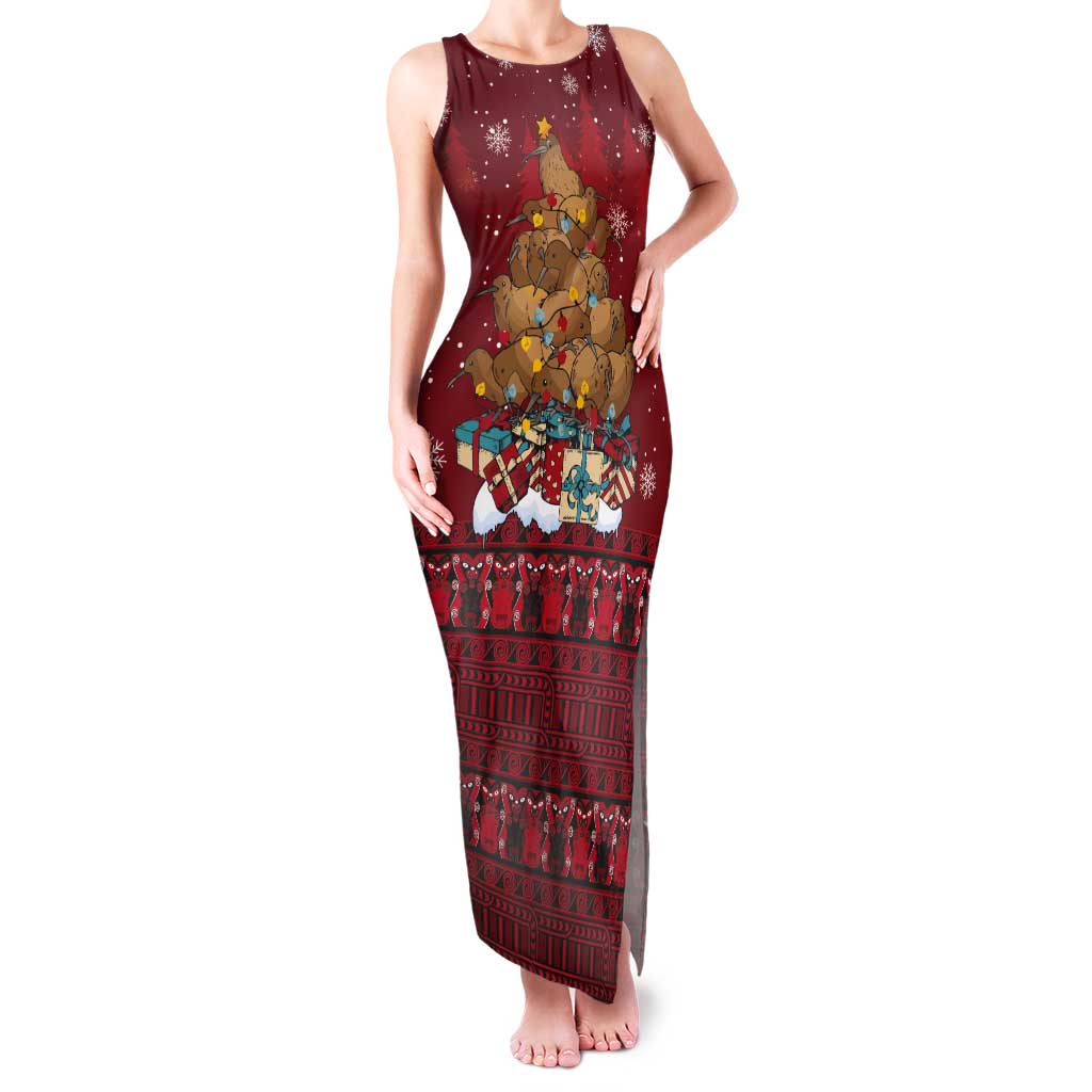 Funny Kiwi Bird Xmas Tree Tank Maxi Dress New Zealand Tribal Christmas Spirit - Polynesian Pride
