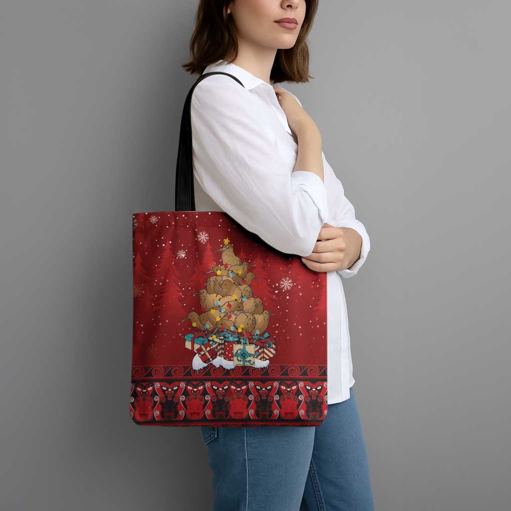 Funny Kiwi Bird Xmas Tree Tote Bag New Zealand Tribal Christmas Spirit - Polynesian Pride