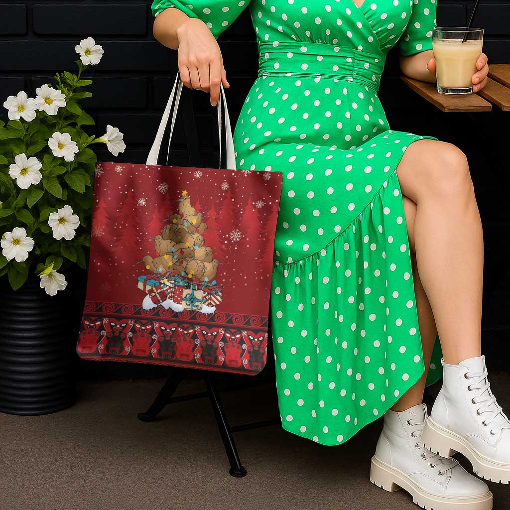 Funny Kiwi Bird Xmas Tree Tote Bag New Zealand Tribal Christmas Spirit - Polynesian Pride
