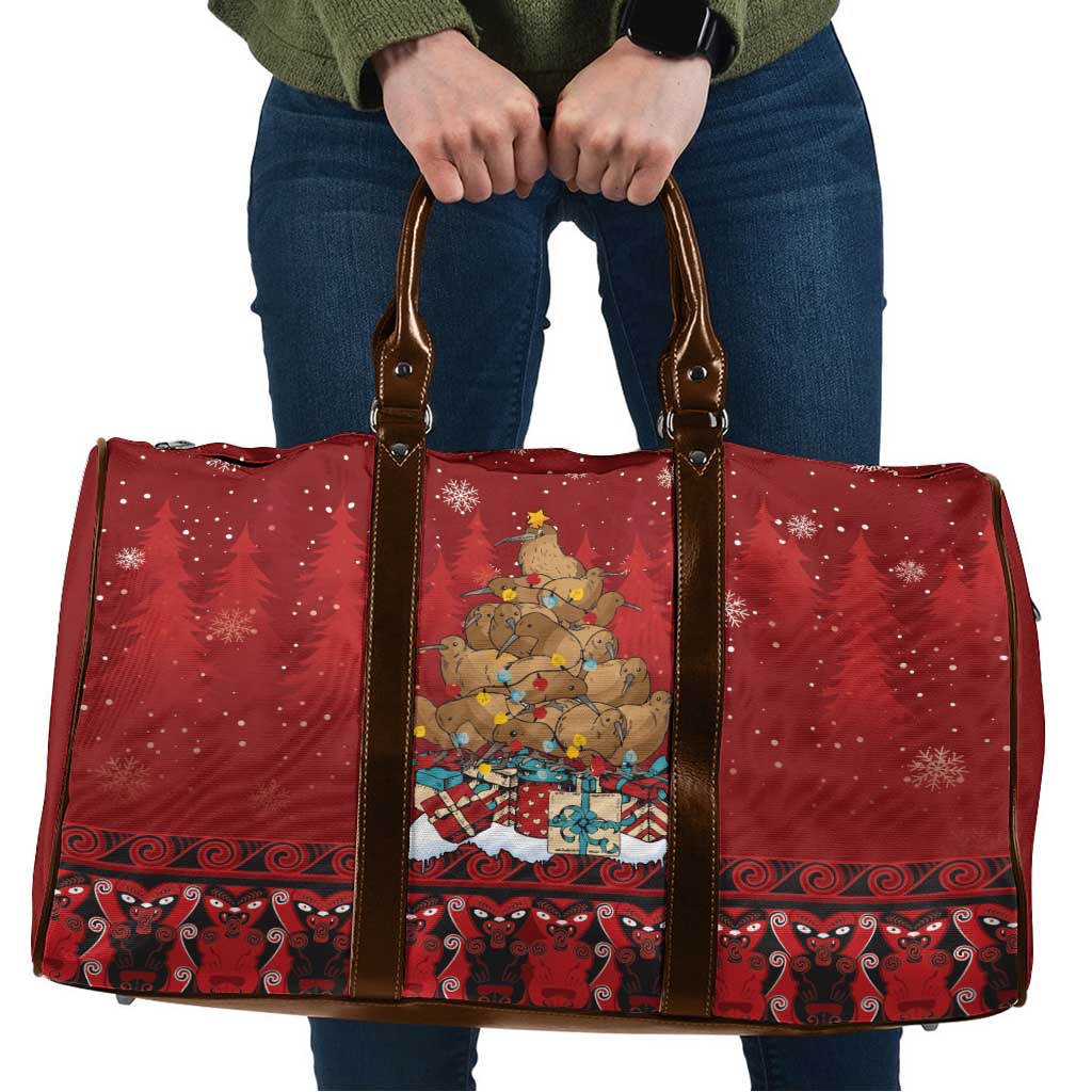 Funny Kiwi Bird Xmas Tree Travel Bag New Zealand Tribal Christmas Spirit LT9 Red - Polynesian Pride