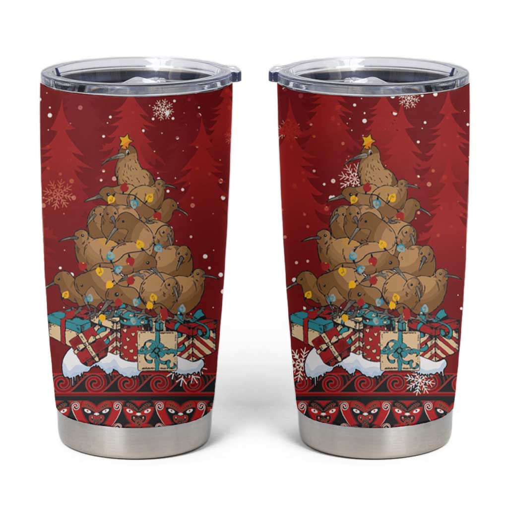 Funny Kiwi Bird Xmas Tree Tumbler Cup New Zealand Tribal Christmas Spirit LT9 Red - Polynesian Pride