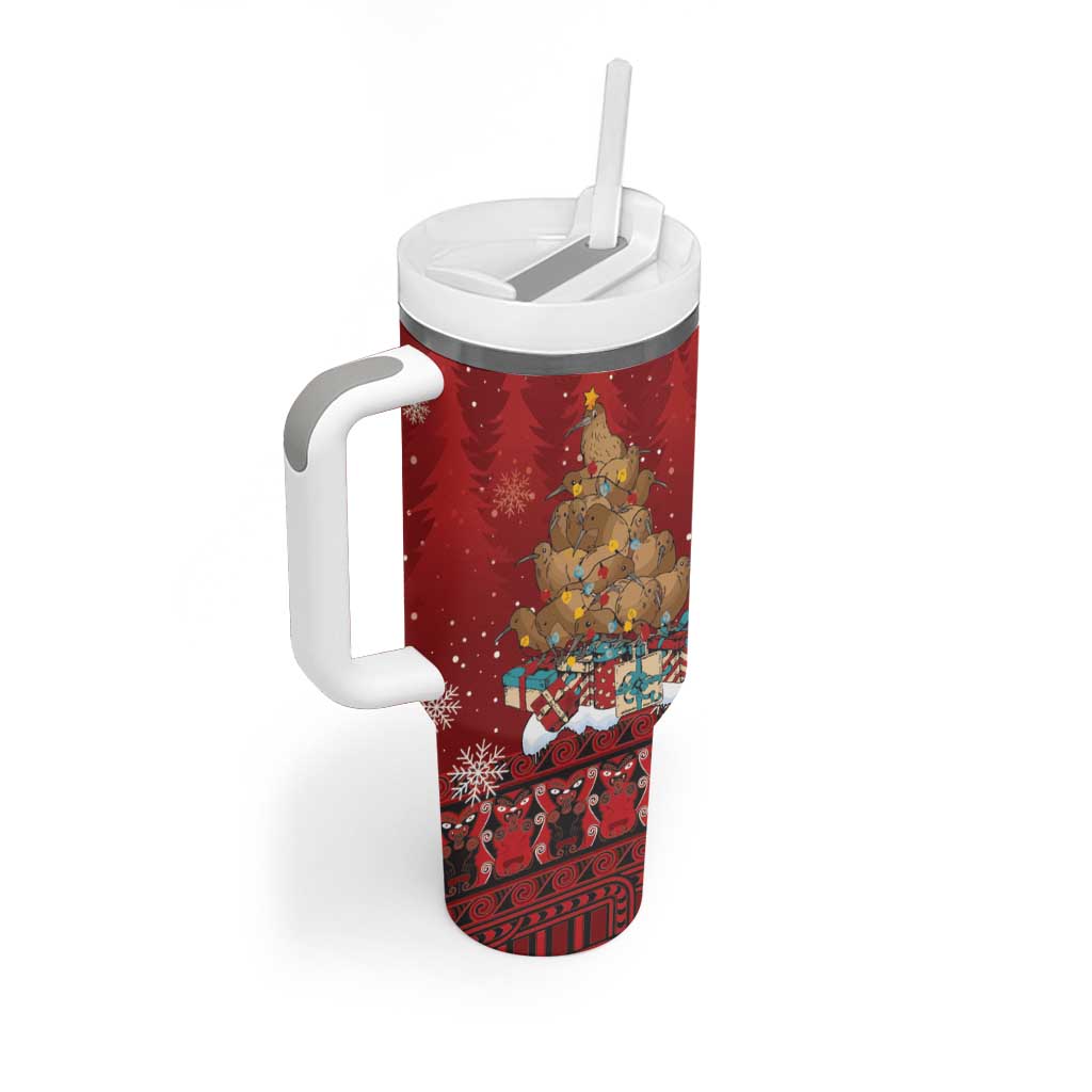 Funny Kiwi Bird Xmas Tree Tumbler With Handle New Zealand Tribal Christmas Spirit LT9 - Polynesian Pride