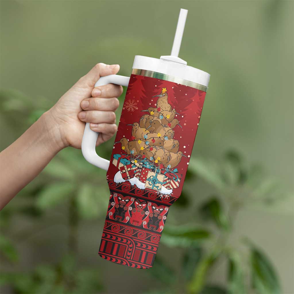 Funny Kiwi Bird Xmas Tree Tumbler With Handle New Zealand Tribal Christmas Spirit LT9 - Polynesian Pride