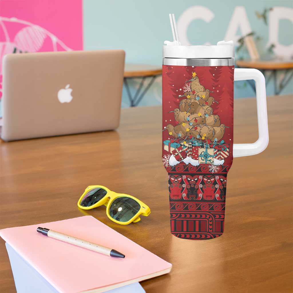 Funny Kiwi Bird Xmas Tree Tumbler With Handle New Zealand Tribal Christmas Spirit LT9 - Polynesian Pride