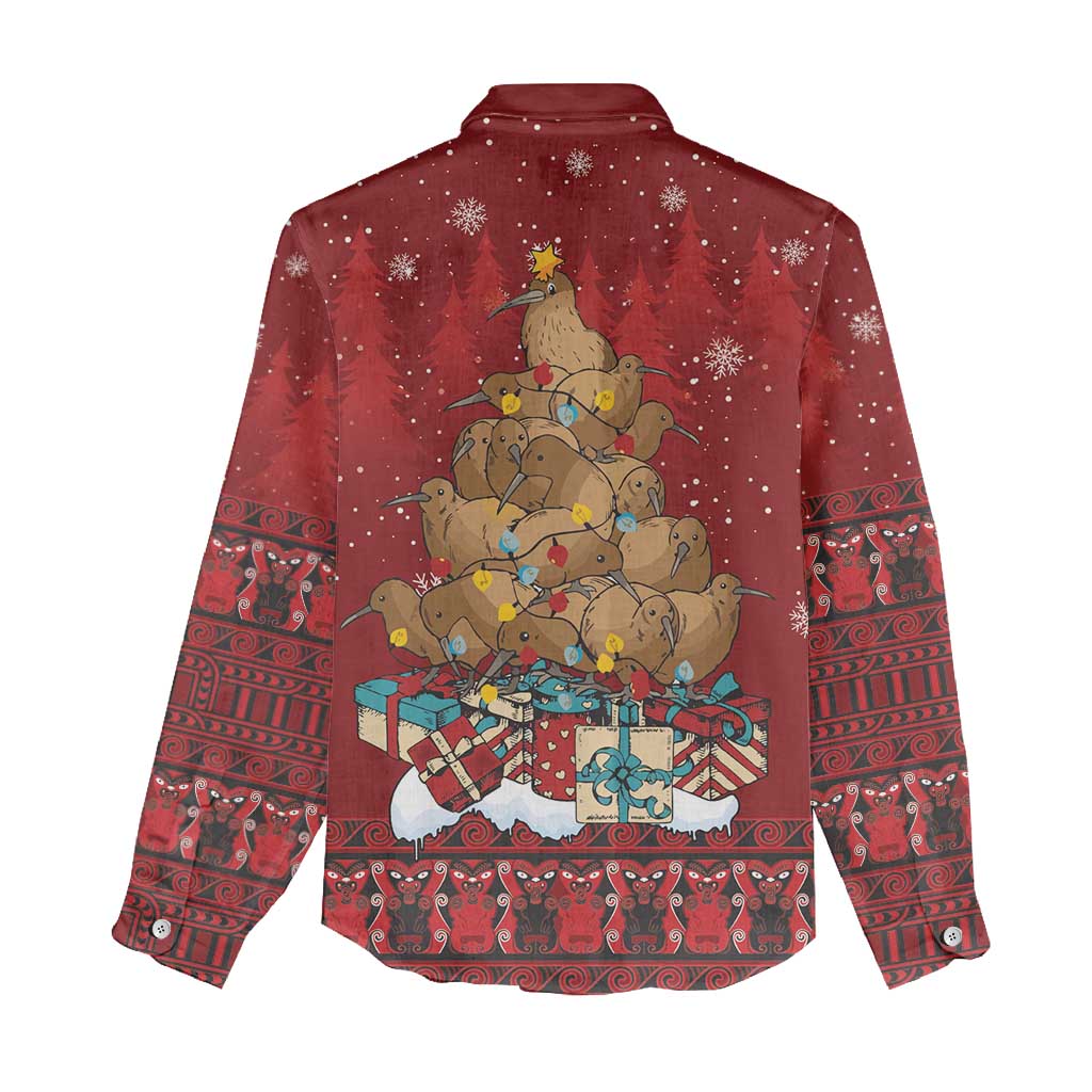 Funny Kiwi Bird Xmas Tree Women Casual Shirt New Zealand Tribal Christmas Spirit LT9 - Polynesian Pride
