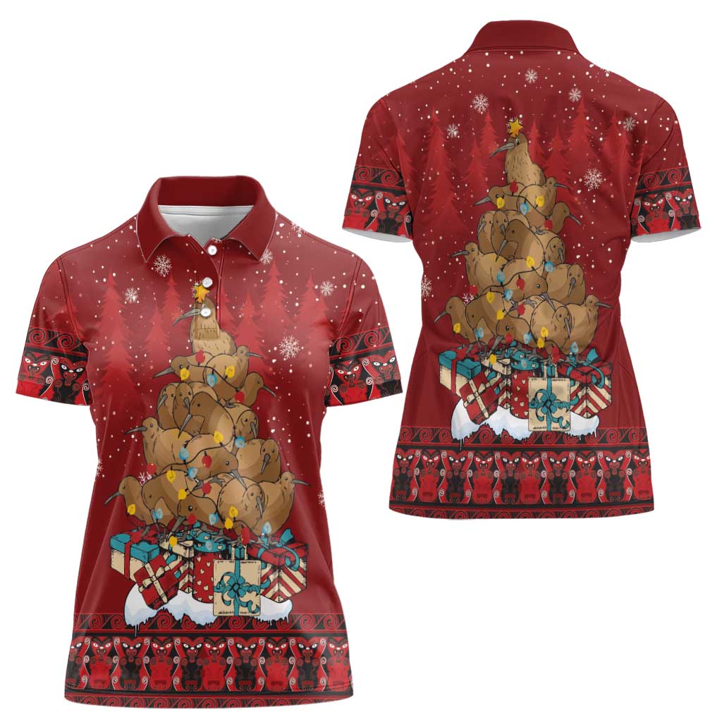 Funny Kiwi Bird Xmas Tree Women Polo Shirt New Zealand Tribal Christmas Spirit LT9 - Polynesian Pride