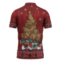 Funny Kiwi Bird Xmas Tree Zipper Polo Shirt New Zealand Tribal Christmas Spirit LT9 - Polynesian Pride