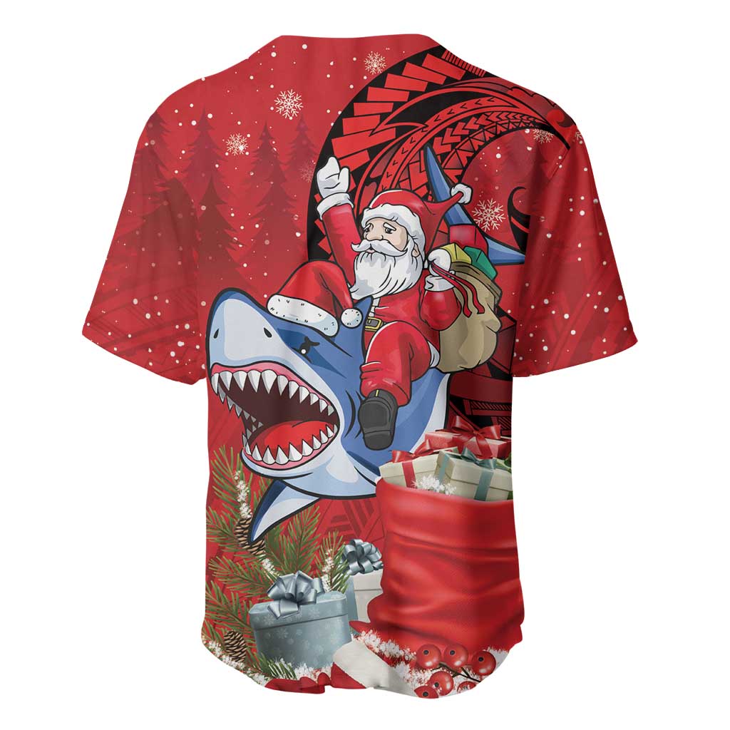 Funny Santa Riding Shark Baseball Jersey Polynesian Tribal Christmas Spirit - Polynesian Pride
