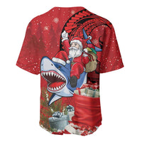 Funny Santa Riding Shark Baseball Jersey Polynesian Tribal Christmas Spirit - Polynesian Pride