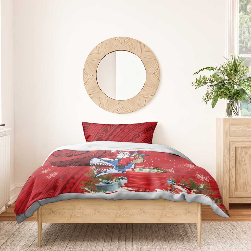 Funny Santa Riding Shark Bedding Set Polynesian Tribal Christmas Spirit LT9 - Polynesian Pride