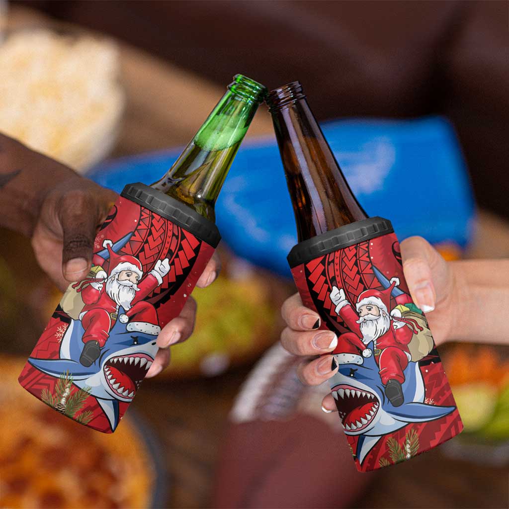 Funny Santa Riding Shark 4 in 1 Can Cooler Tumbler Polynesian Tribal Christmas Spirit - Polynesian Pride