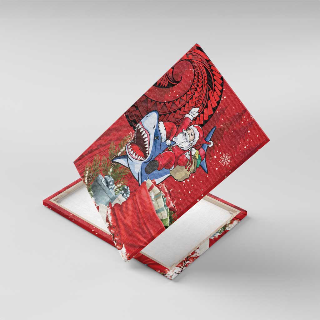Funny Santa Riding Shark Canvas Wall Art Polynesian Tribal Christmas Spirit - Polynesian Pride